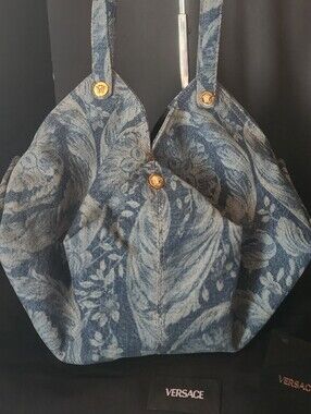 NWT Versace Protea Barocco Denim Tote Bag